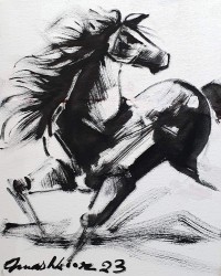Mashkoor Raza, 12 x 16 Inch, Oil on Canvas, Horse Painting, AC-MR-616